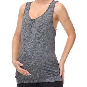 NEW Maternity Tank Sleeveless Loose Fit Racerback Tank  Dark Heather Gray S, M